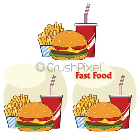 Fast Food Hamburger Drink And French Fries Cartoon Drawing Simple