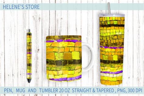 Tumbler Mug And Pen Yellow Wrap Mosaic Graphic By Helenes Store · Creative Fabrica