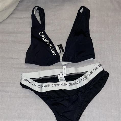 Calvin Klein Women S Black And White Bikini And Tankini Bottoms Depop