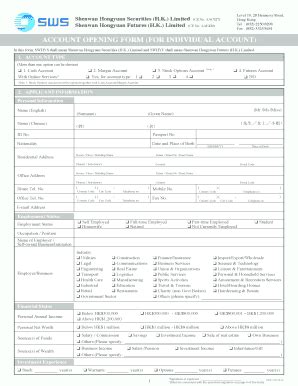 Fillable Online Account Opening Form For Individual Account