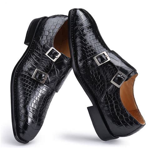 Handcrafted Alligator Leather Men S Classic Double Monk Strap Dress Shoes