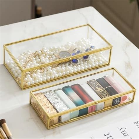 Amazon Kendiis Glass Jewelry Box Set Pcs Vintage Rectangle Gold