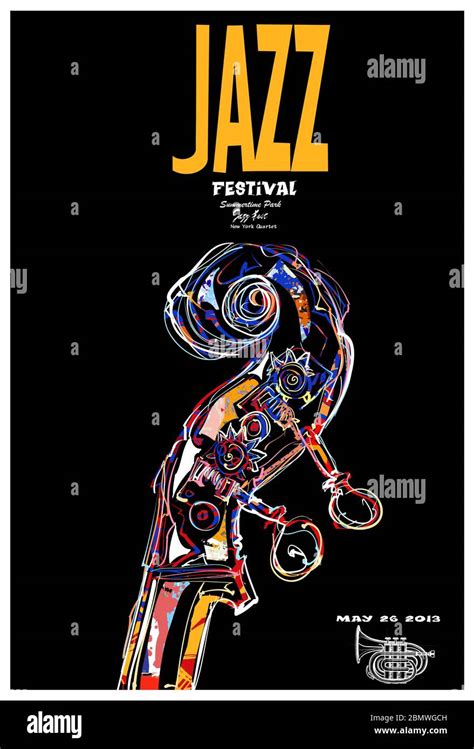 Jazz Festival Poster With Scroll Of Double Bass Vector Illustration Ideal For Printing On