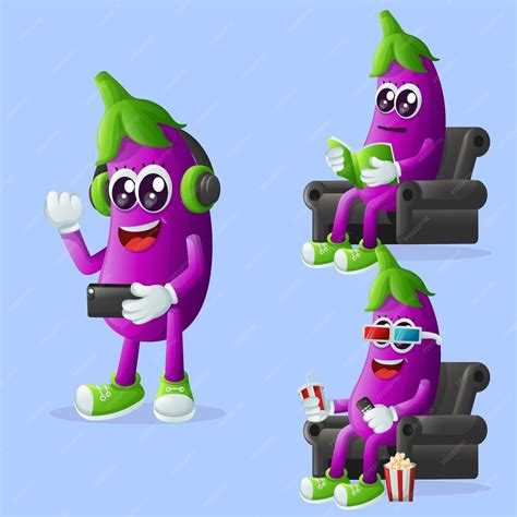 Premium Vector Cute Eggplant Characters Enjoying Leisure Activities