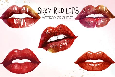 Sexy Red Lips Watercolor Clipart Graphic By Turtle Rabbit Creative