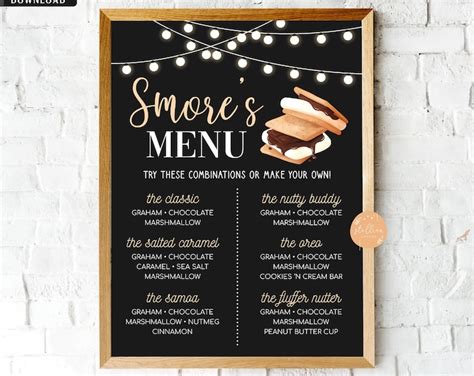 Editable Smores Menu Printable Smores Menu Smores Sign Bonfire