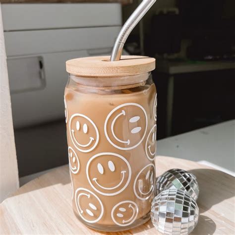 Iced Coffee Cup Smiley Face Happy Face Oz Glass Soda Can W Etsy