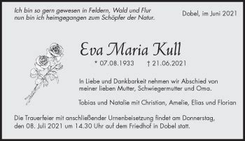 Traueranzeigen von Eva Maria Kull Schwarzwälder Bote Trauer