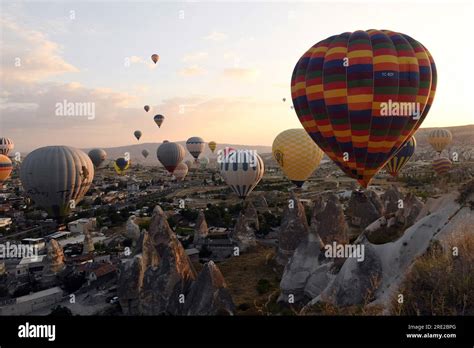 Cappadocia T Rkiye 24th July 2023 Hot Air Balloons Fly Over