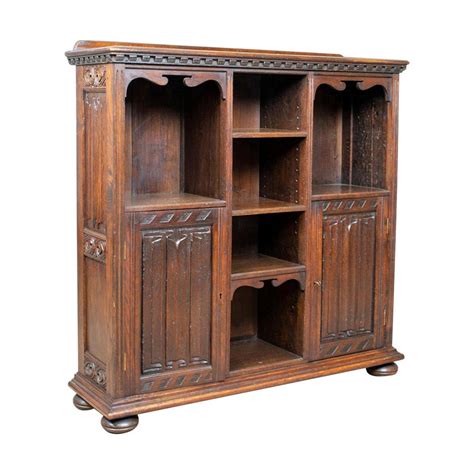 Antique Bookcase Cabinet Oak Gothic Overtones Robertson And Coleman