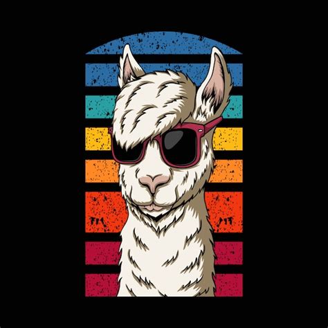 Llama Con Anteojos Ilustraci N Retro Vector Premium