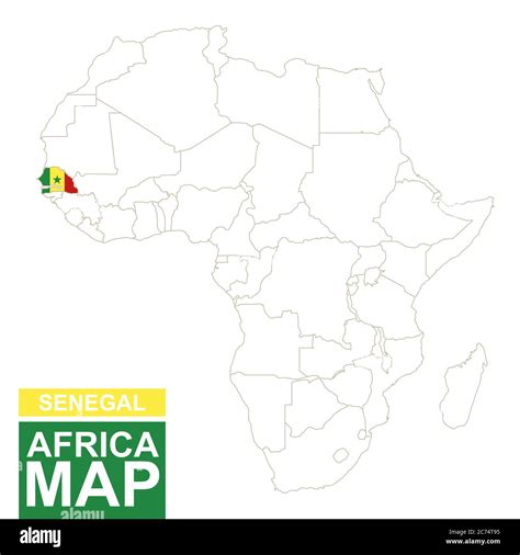 Mapa contorneado de África con Senegal destacado Mapa y bandera de