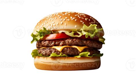 Delicious Mouthwatering Burger Isolated On Transparent Background