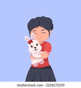 Cute Little Girl Hug Bunny Cartoon Stock Vector (Royalty Free) 2224172259 | Shutterstock