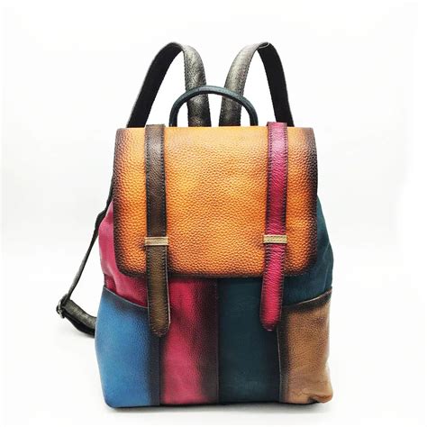 Sac En Cuir V Ritable Multicolore Pour Femme Sac De Cr Ateur Patchwork