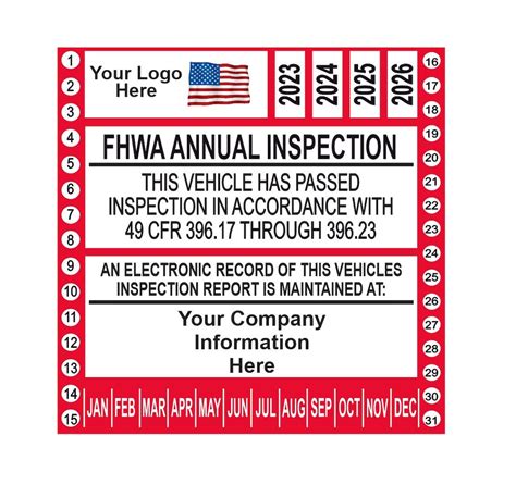 Fmcsa Or Fhwa Annual Vehicle Dot Inspection Sticker 2025 Personalized