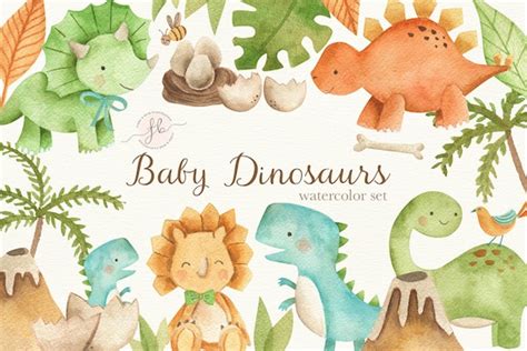 Baby Dinosaurs Watercolor Clipart Etsy