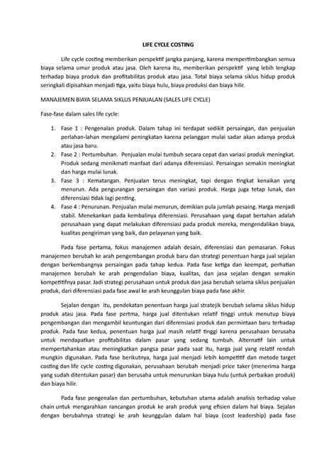 Life Cycle Costing Dan Target Costing Life Cycle Costing Life Cycle