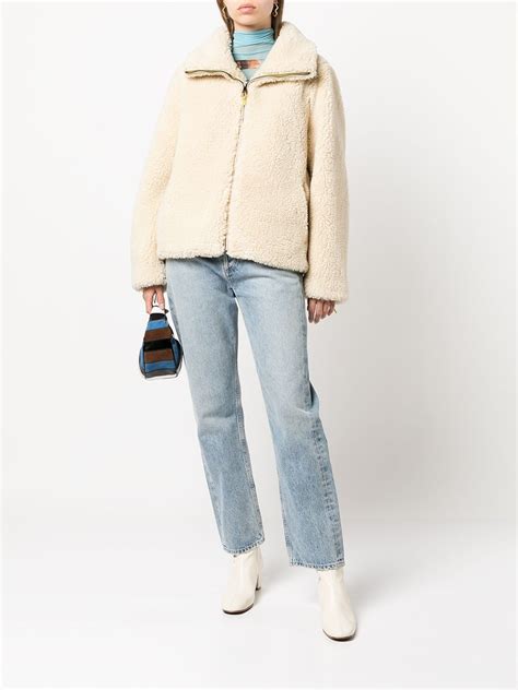 Apparis High Neck Faux Shearling Coat In Oat Modesens