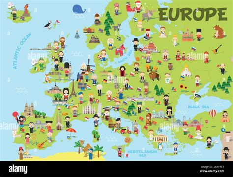 Divertida caricatura mapa de Europa con niños de diferentes