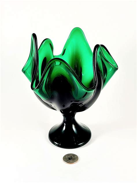 Viking Epic Handkerchief Vase Pedestal Emerald Green Art Glass With Six