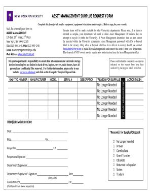 Fillable Online Nyu Asset Management Surplus Form Fax Email Print