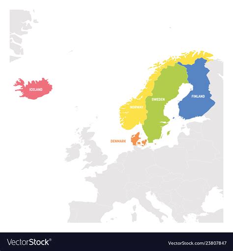 North europe region colorful map of countries Vector Image