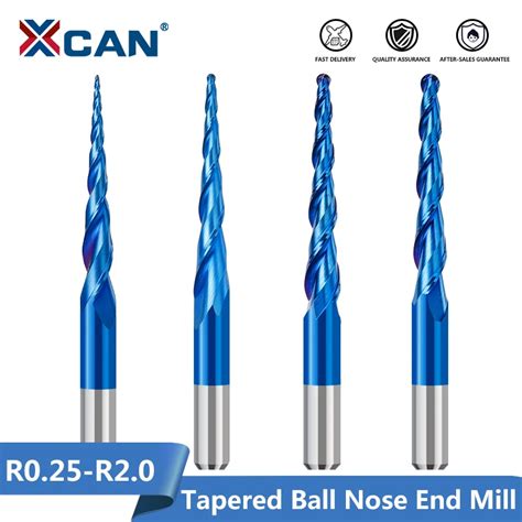 XCAN Milling Cutter 6mm Shank Tapered Ball Nose End Mill R0 25 R0 5 R0