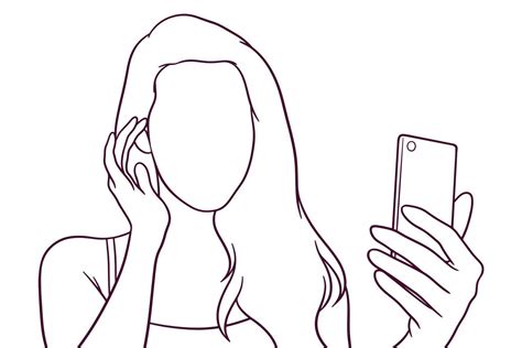 Young Beautiful Girl Taking Selfie Hand Drawn Style Vector