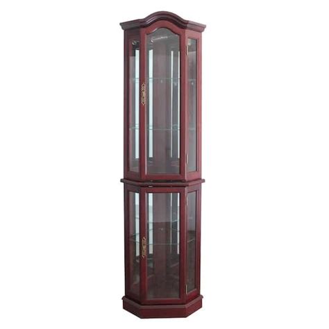 Floor Standing Cherry Lighted Curio Cabinet Fscc2000 1c The Home Depot