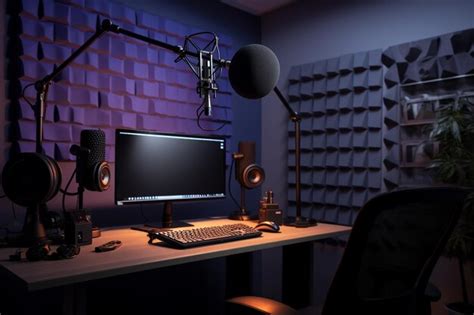 Premium Ai Image A Voiceover Artists Recording Setup Featuring A Mi