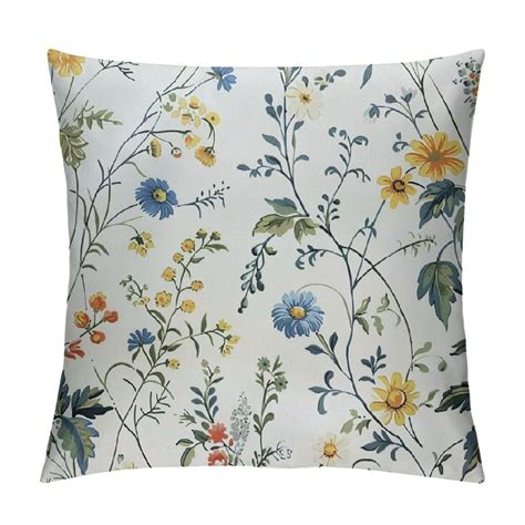 Creowell Spring Flower Pillow Covers X Blue And Yellow Floral