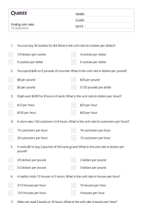 Unit Rates Worksheets On Quizizz Free Printable Worksheets