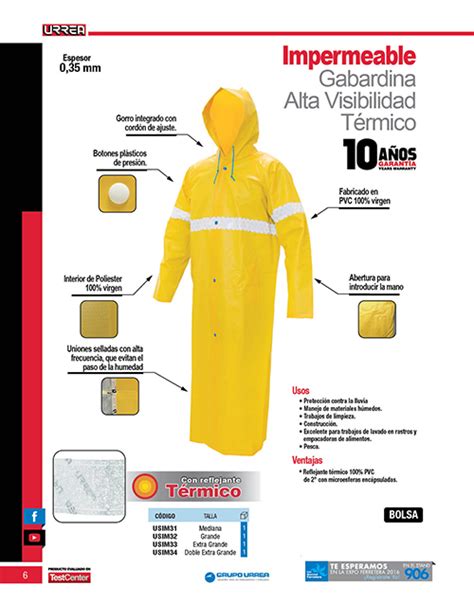 Gabardina Impermeable Con Reflejante T Rmico Talla Extra Grande Urrea