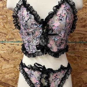 1980s Sweet Vintage Floral Sheer Lace 2 Pc Lingerie Set Made In USA Etsy