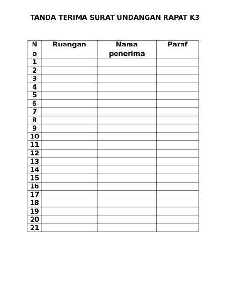 Tanda Terima Surat Undangan Rapat Pdf