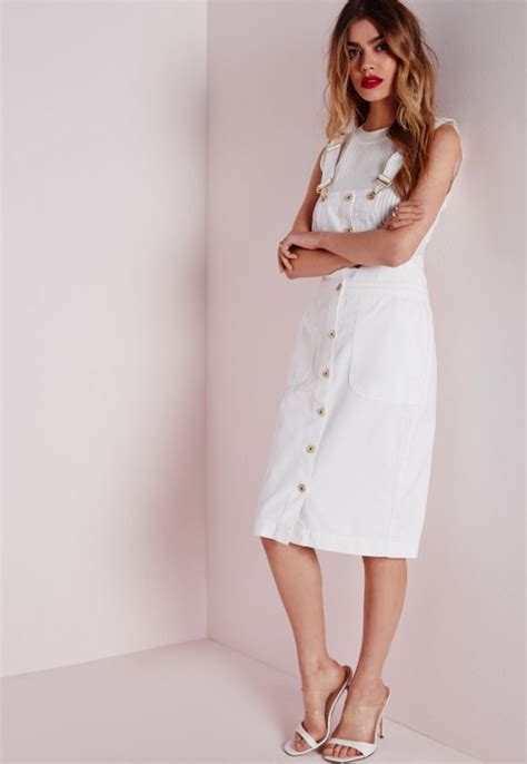 Missguided Dungaree Denim Midi Dress White In White Lyst