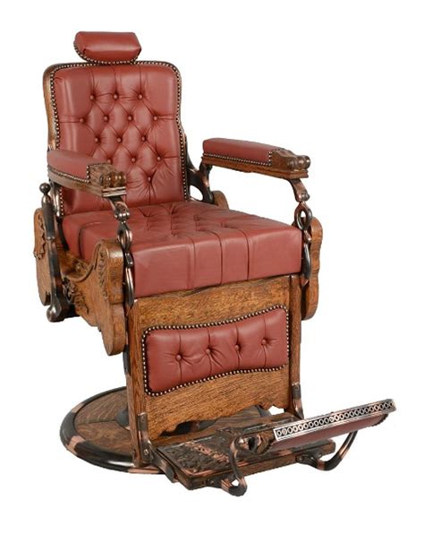 Antique Koken Tufted Leather Hydraulic Barber Chair