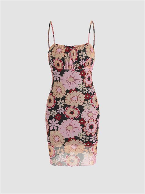 Floral Print Mini Bodycon Dress Cider