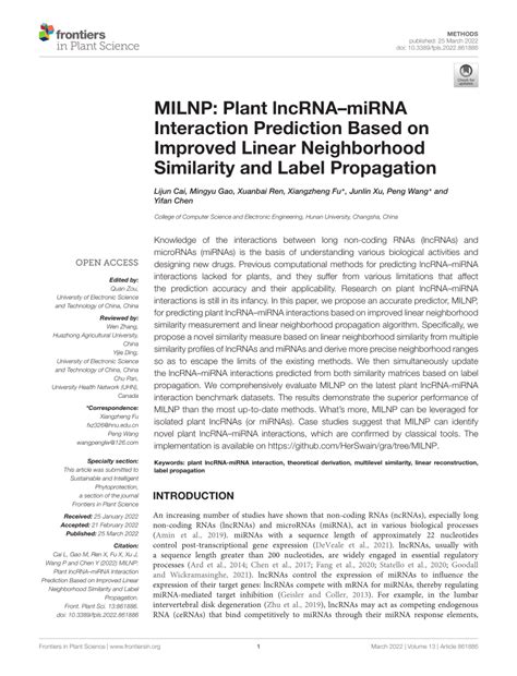 Pdf Milnp Plant Lncrnamirna Interaction Prediction Based On