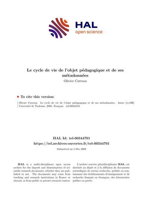 PDF Le Cycle De Vie De L Objet P Dagogique Et De Ses M Tadonn