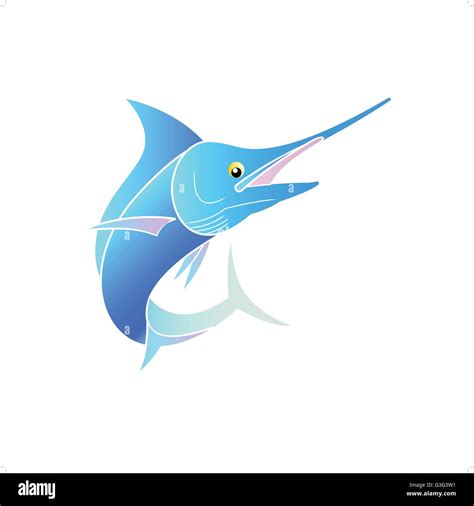 Beautiful Cute Cartoon Style Stylized Blue Colorful Swordfish Vector