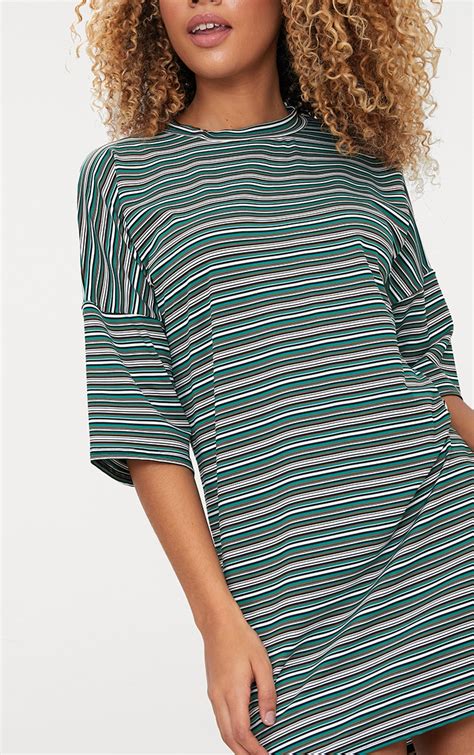 Emerald Green Stripe Oversized T Shirt Dress | PrettyLittleThing USA