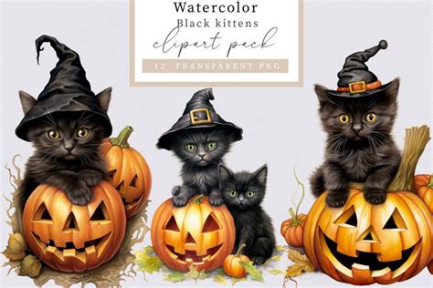 Black kitten clipart, Halloween clipart (2691343)