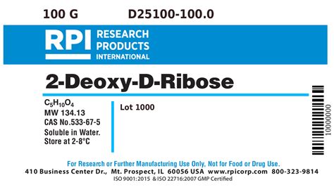 D25100 100 0 2 Deoxy D Ribose 100 Grams