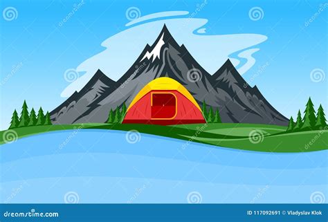 Vector Mountain Camping Illustration | CartoonDealer.com #117092691