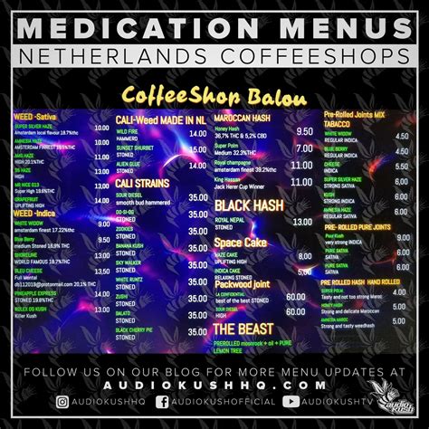 Medication Menu Coffeeshop Balou Amsterdam Dec Audiokush