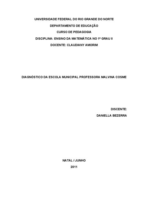 Escola Municipal Professora Malvina Cosme - Diagnóstico da Escola Malvina Cosme | PDF | Pedagogia | Lição