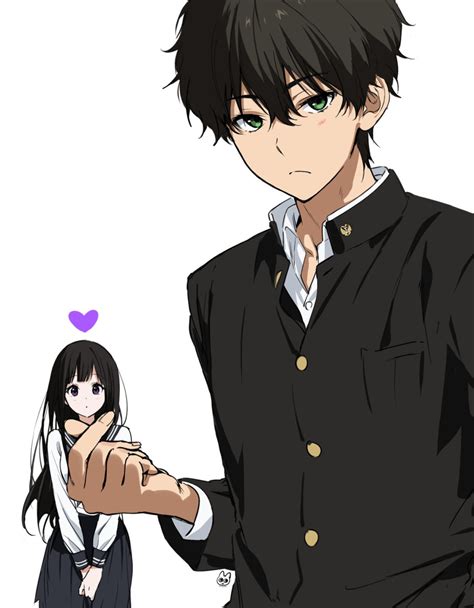 Safebooru 1boy 1girl Bangs Black Hair Breasts Brown Hair Chitanda Eru Commentary Highres