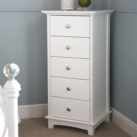 Tornado Wooden Narrow Chest Of Drawers In White Mysmallspace